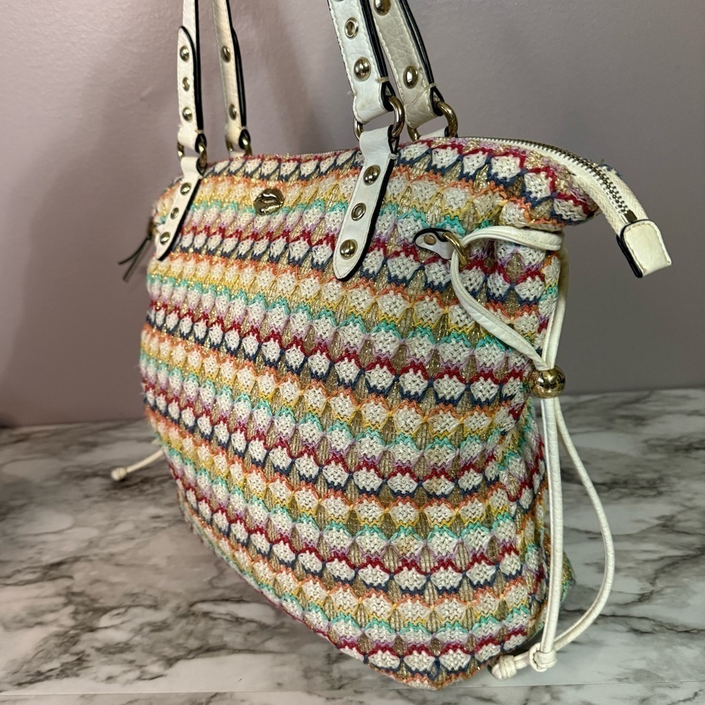 Juicy Couture Large Multi Color Tote Shoulder Bag Straw and Vegan Leather Y2K - Picture 3 of 12